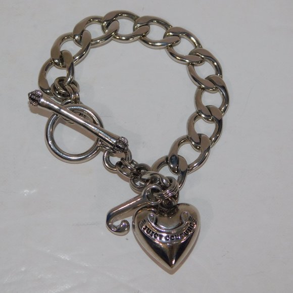 Juicy Couture Jewelry - Juicy Couture Silver tone Heart Bracelet Toggle Closure 7.5" with original Box